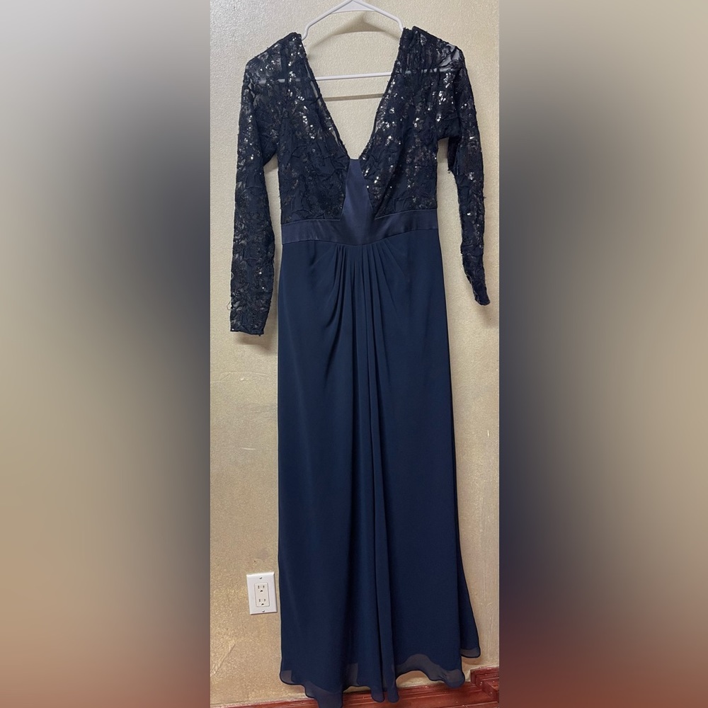 Lauren Ralph Lauren Navy Long-Sleeve Lace Evening Gown